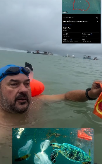 Nadador encontra lixo na praia de Maceió e alerta para riscos às tartarugas