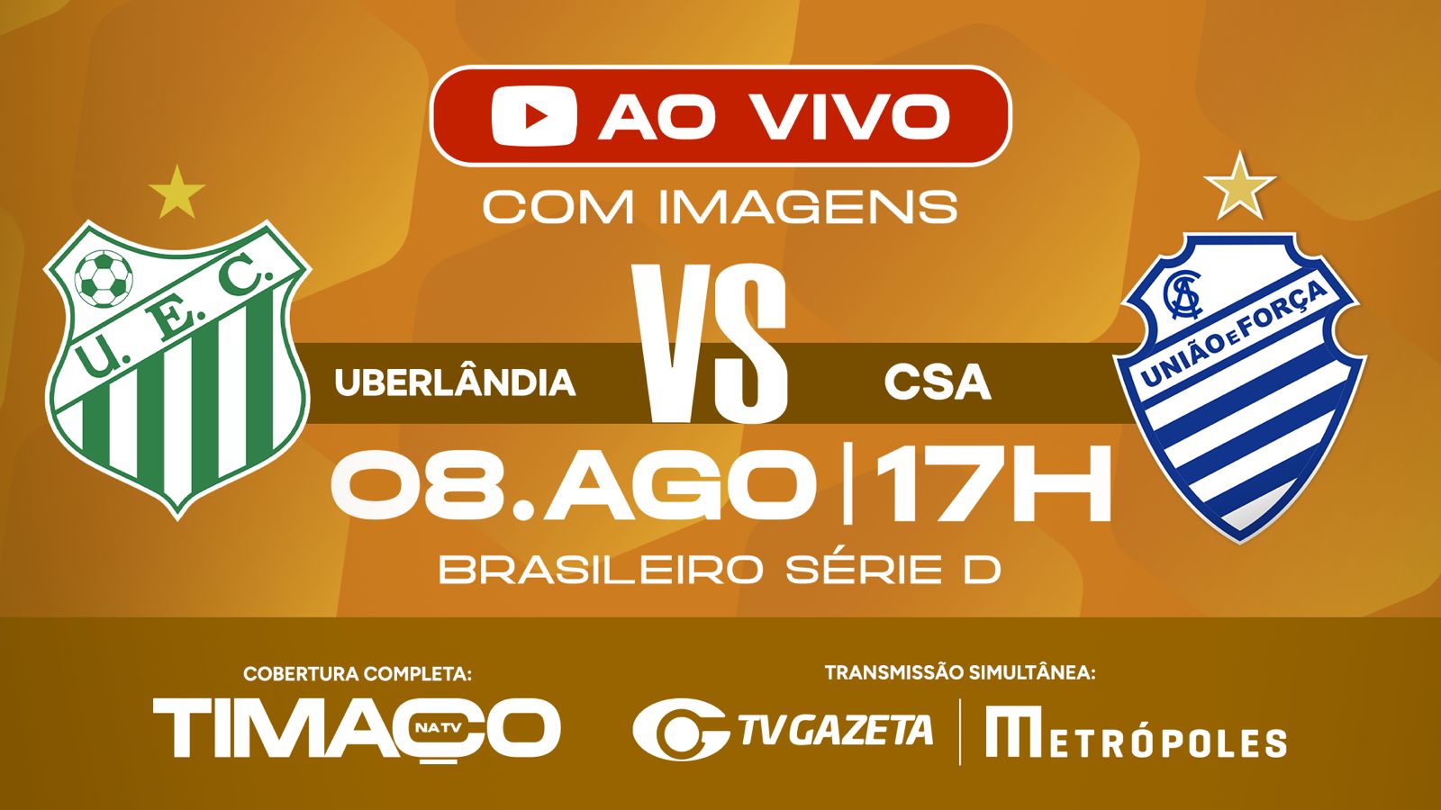 Transmissão ao vivo de Uberlândia x CSA: confira horário e onde assistir