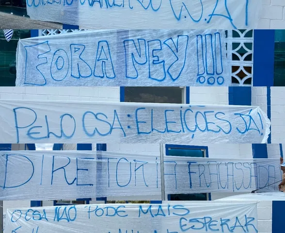 Torcida do CSA protesta no CT Gustavo Paiva em aniversário de 113 anos do clube