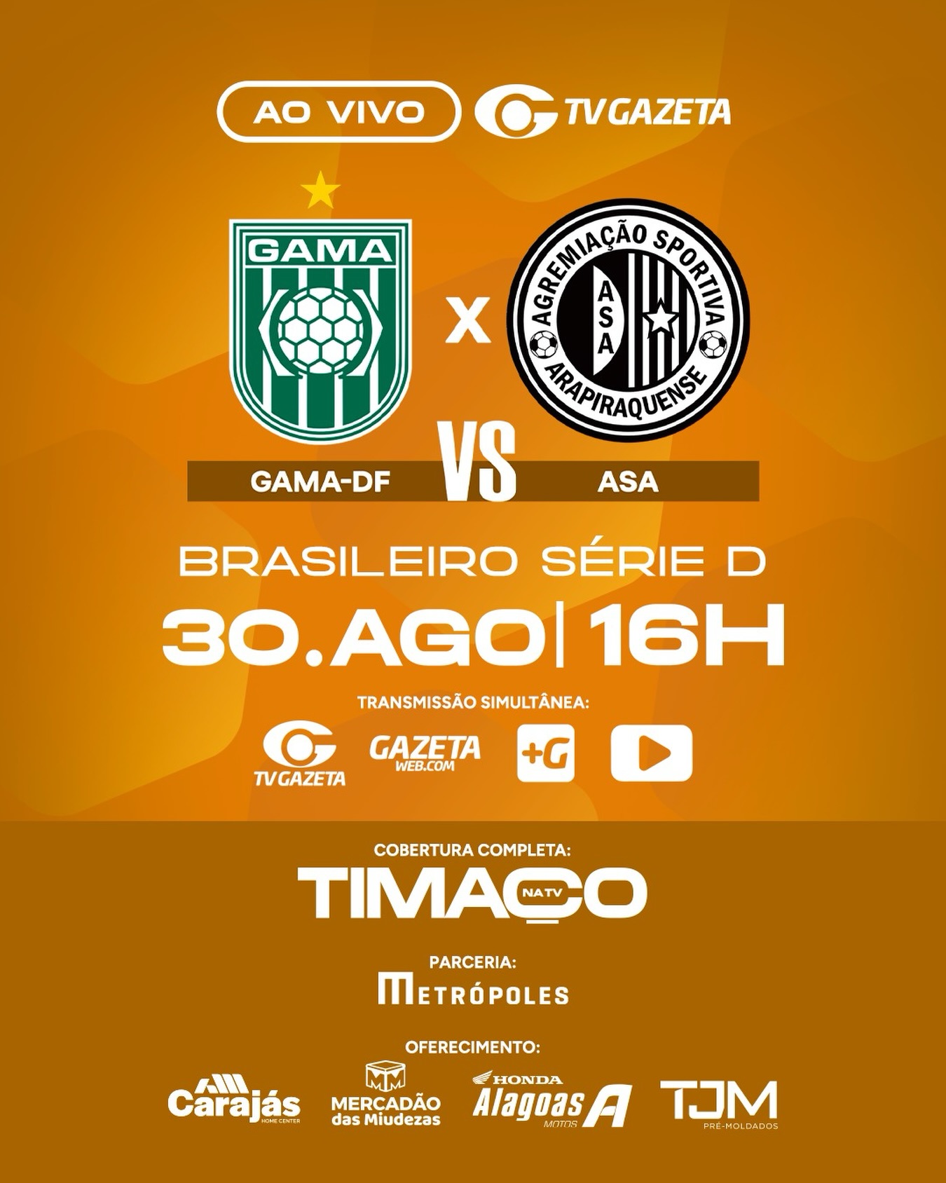 Transmissão ao vivo de Gama x ASA: confira horário e onde assistir