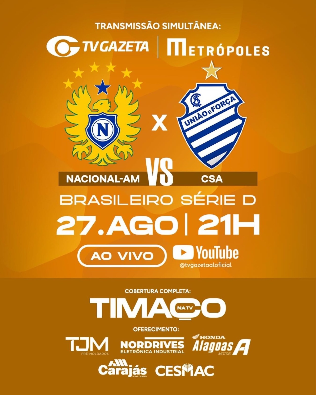 Onde assistir Nacional-AM x CSA ao vivo nesta quinta-feira (27)