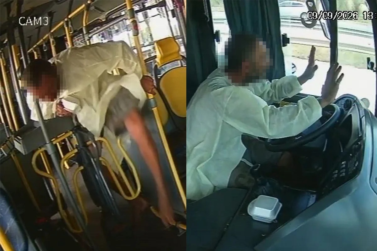 Vídeo: de jaleco hospitalar, paciente psiquiátrico foge e furta ônibus