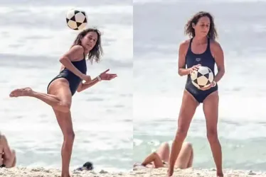 
			
				Andréa Beltrão mostra habilidade com a bola jogando altinha na praia
			
			