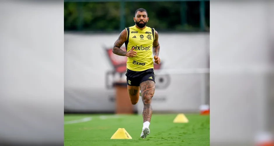 Atacante Gabigol, em treino do FLamengo