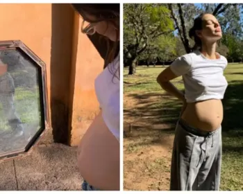Chay Suede mostra fotos da barriguinha de grávida de Laura Neiva