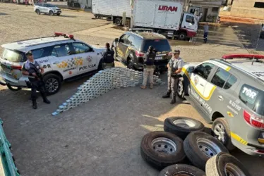 
			
				Caminhoneiro é preso com 220 tijolos de pasta base de cocaína em pneus
			
			