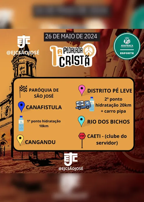 
				1ª Pedalada Cristã será realizada neste domingo (26), em Arapiraca
			
			