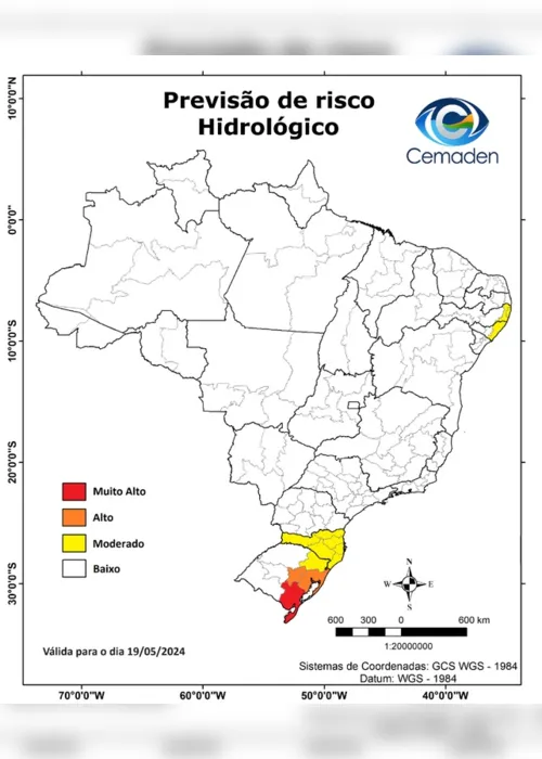 
			
				Alagoas tem risco moderado para eventos hidrológicos, revela Cemaden
			
			