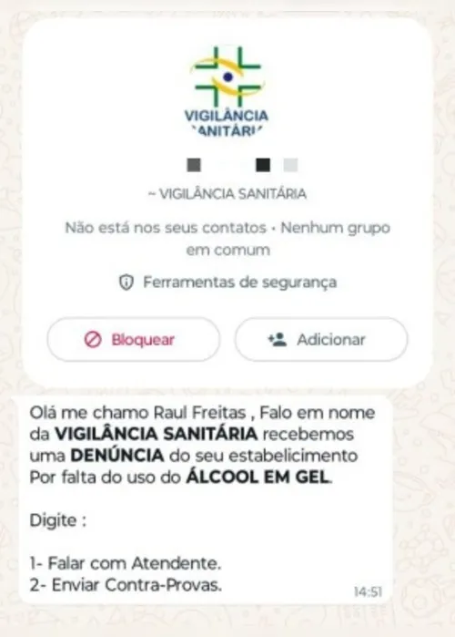 
				Golpistas se passam por servidores da Vigilância Sanitária para aplicar golpe
			
			