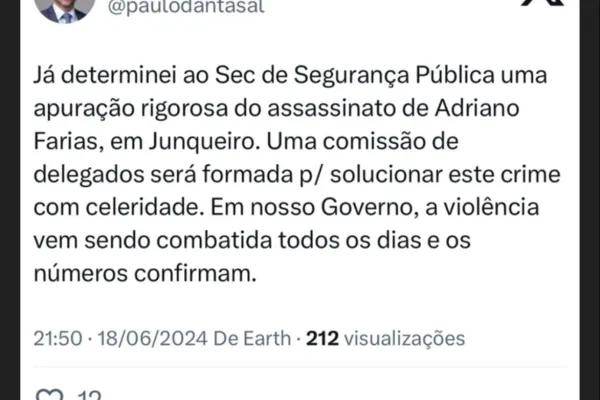 Paulo determina "apuração rigorosa" e anuncia comissão de delegados para investigar morte de blogueiro em Junqueiro
