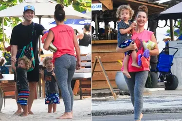 
			
				Emílio Dantas e Fabiula Nascimento passam tarde na praia com os filhos
			
			