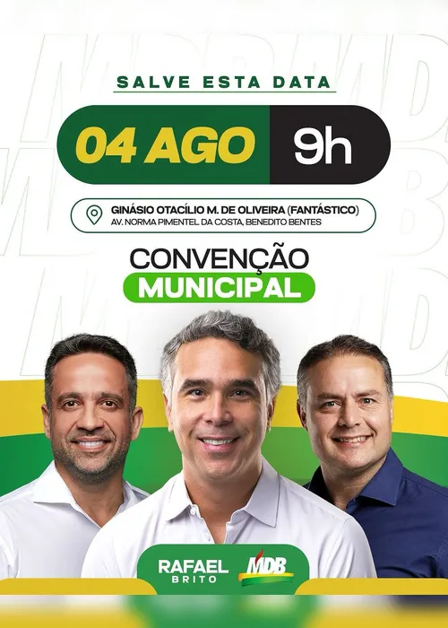 
				MDB lança Rafael Brito em convenção no dia 4 de agosto
			
			