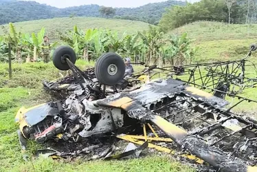 
			
				Avião pequeno cai em SP, e piloto é salvo minutos antes de explosão
			
			