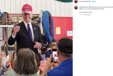 
			
				Joe Biden é fotografado usando boné em apoio a Donald Trump
			
			