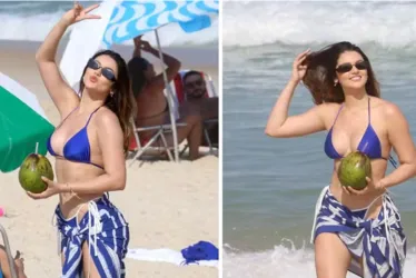 
			
				Na praia, ex-BBB Eslovênia se refresca de onda de calor com água de coco
			
			