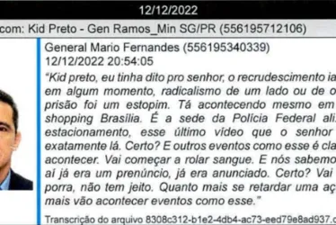 
			
				General golpista vibrou após quebra-quebra na PF: “Pau tá comendo”
			
			