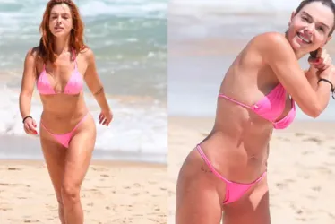 
			
				Giovanna Lancellotti curte dia de sol em praia no Rio com biquíni rosa chiclete
			
			