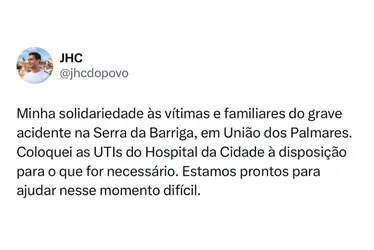 
			
				JHC presta solidariedade às famílias e vítimas de tragédia na Serra da Barriga
			
			
