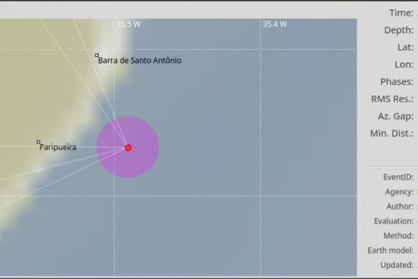 
				
					Tremor de terra  registrado em Paripueira
				
				