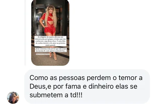 
				Ex-pastora desfila em escola de samba com enredo sobre orixás e é atacada na web
			
			