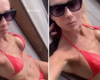 Deborah Secco exibe corpo sarado de biquíni em dia de sol