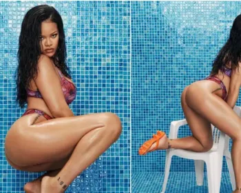 Grávida, Rihanna faz ensaio de biquíni: 'Brincando de esconder a barriga'