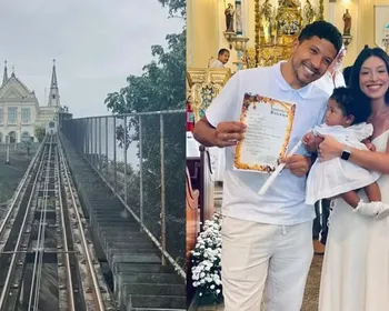 Iza e Yuri Lima batizam a filha Nala na Igreja da Penha