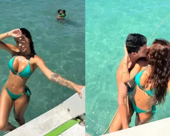 Jheny Santucci beija Arthur Aguiar em cenário paradisíaco de Maragogi: 'Quero voltar'