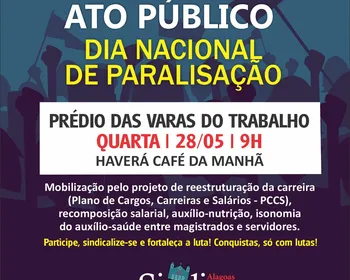 Servidores do Judiciário Federal participarão do ato público no Dia Nacional de Paralisações nesta quarta-feira (28)
