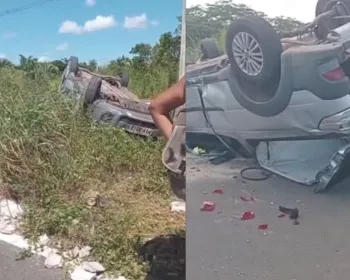 Vídeo: carro com estudantes capota e colide em poste