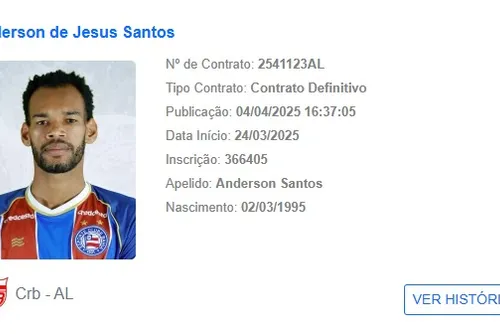 
				Anderson Jesus, nova contratação do CRB, tem nome publicado no BID
			
			