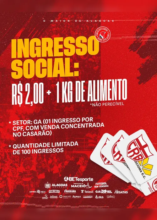
			
				CRB anuncia venda de ingressos para a partida contra o Criciúma, pela 8ª rodada da Série B
			
			