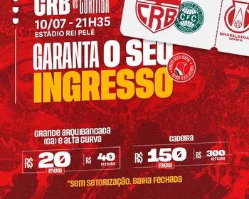 CRB divulga preços de ingressos para jogo contra o Coritiba; confira!
