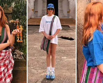 Jeans, xadrez e oversize: veja série de looks de Gio Ewbank na Tailândia
