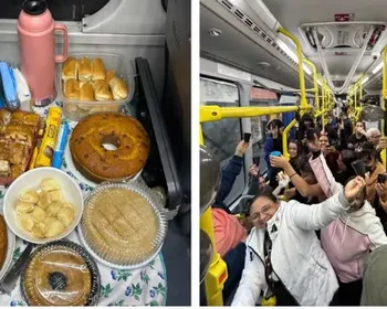 Linha de ônibus em SP tem café, bolo, aniversário e até chá de bebê