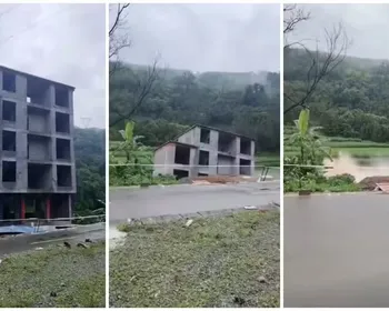 VÍDEO: prédio de 5 andares desmorona e cai dentro de rio na China