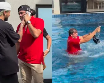 Zé Felipe joga celular de amigo na piscina e brincadeira divide opiniões na web