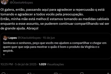
				VÍDEO: Mulher diz ter ficado cega após usar produto da influenciadora Virginia Fonseca
			
			