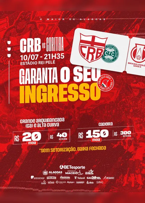 
				CRB divulga preços de ingressos para jogo contra o Coritiba; confira!
			
			