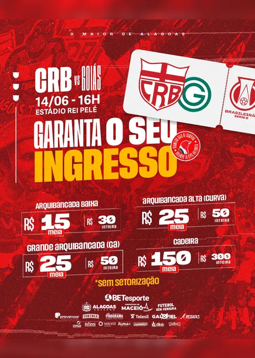 
			
				CRB divulga venda de ingressos para a partida contra o Goiás, pela Série B
			
			