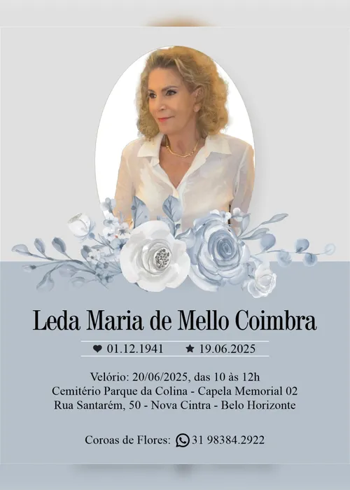 
			
				Embaixatriz Leda Maria de Mello Coimbra morre aos 83 anos
			
			