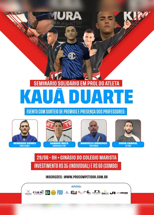 
				Família organiza seminário solidário para custear tratamento de atleta de jiu-jitsu
			
			