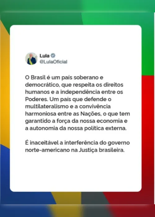 
				Governo Lula se solidariza com Moraes e condena tarifaço de Trump ao Brasil
			
			