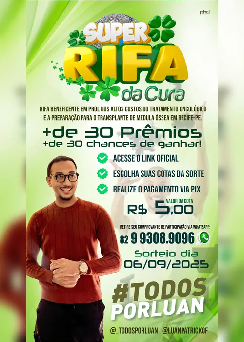 
				Rifa solidária mobiliza redes sociais por jovem alagoano com câncer
			
			