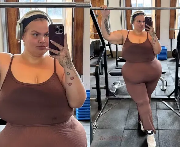 Com 45 kg a menos, Thais Carla posa, de macacão colado, em 1ª ida à academia após cirurgia