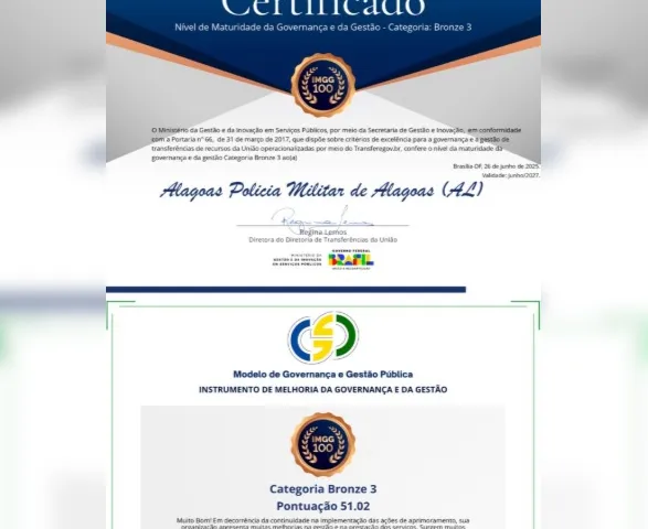 PM de Alagoas recebe certificação nacional em governança