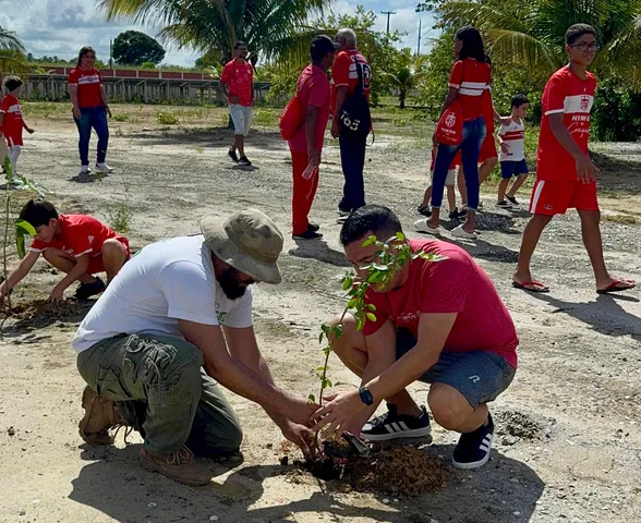 Sócios Kids do CRB plantam 60 mudas de árvores no CT Ninho do Galo