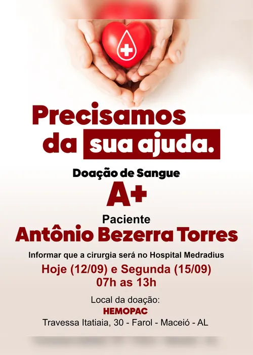 
				Jornalista Antônio Torres precisa urgentemente de doadores de sangue A+

			