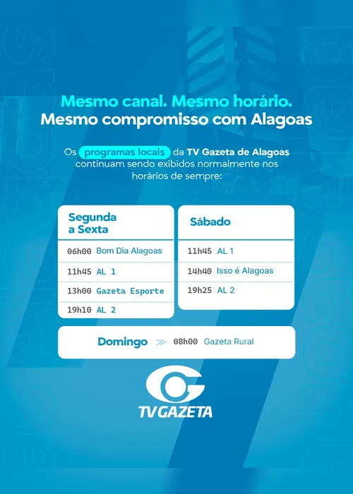 
				Programação da TV Gazeta de Alagoas: veja os horários dos telejornais e programas ao vivo
			
			