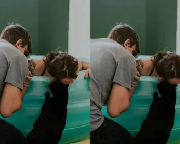 Gato conforta a tutora durante parto em casa e emociona a web